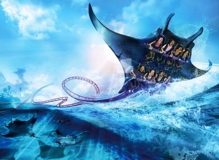 Artist impression van de achtbaan Manta in SeaWorld